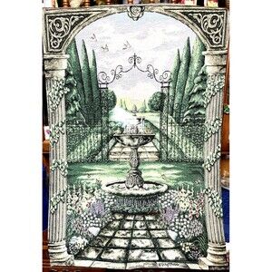 Italian Fountain Tapestry Woven Wall Hanging 26x36" Greek Garden